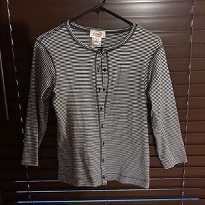 Talbots Black and White Striped Top